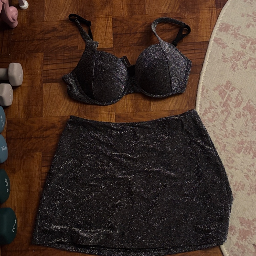 Black Glitter Bikini Top & Swim Skirt